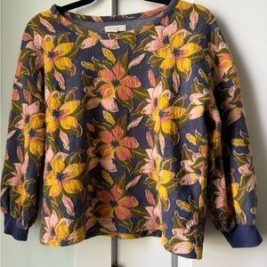 Madewell Navy Floral Textured Pullover Sweatshirt - Yellow & Pink